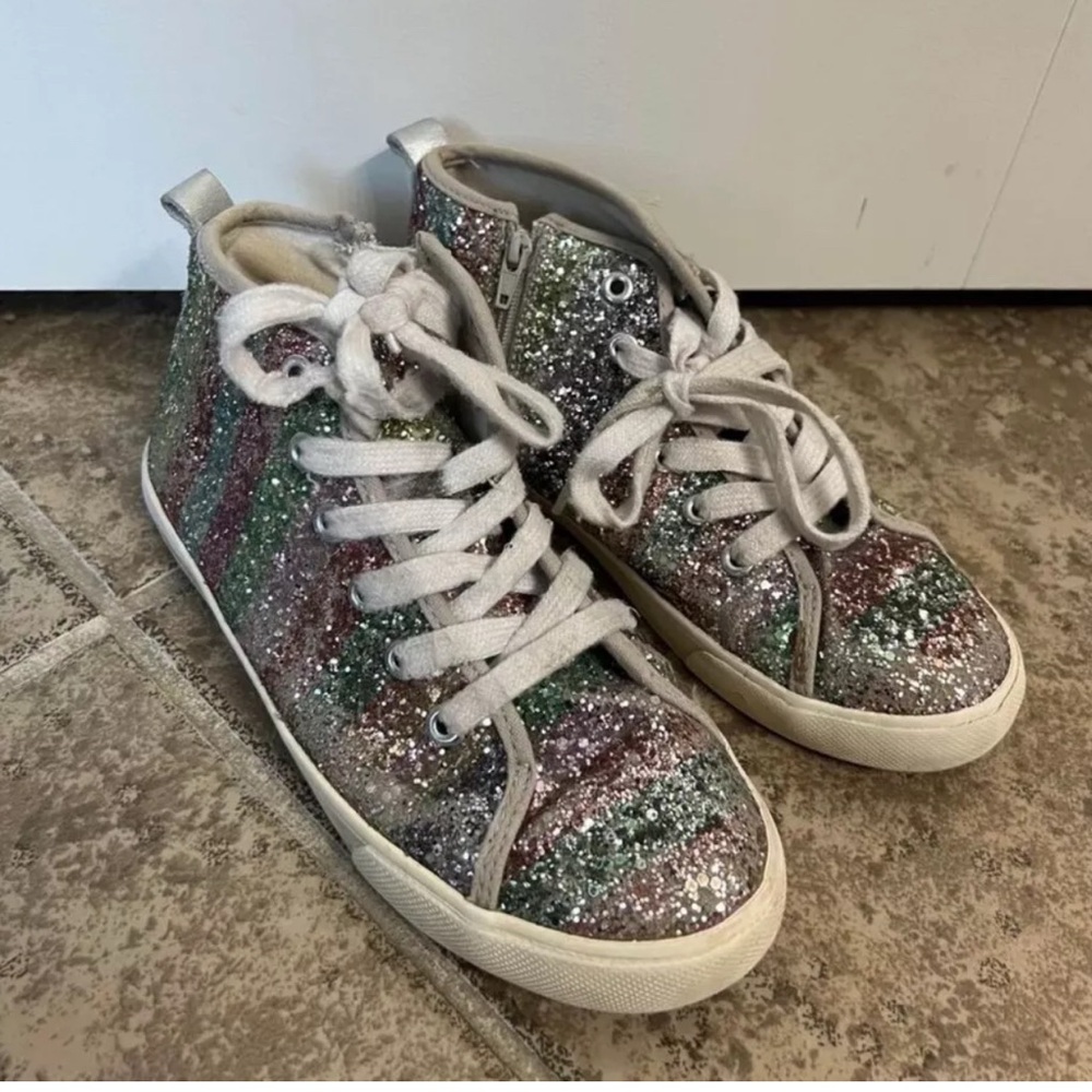 Mini Boden Silver and Green Sneakers with Glitter Design 3.5 or sz 35
